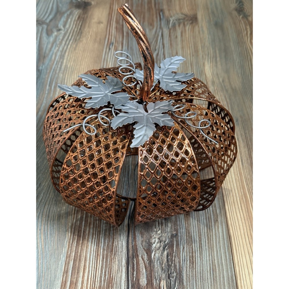Robert Stanley Signature Copper Mesh Metal Pumpkin Votive Tea Light Candle 10"
